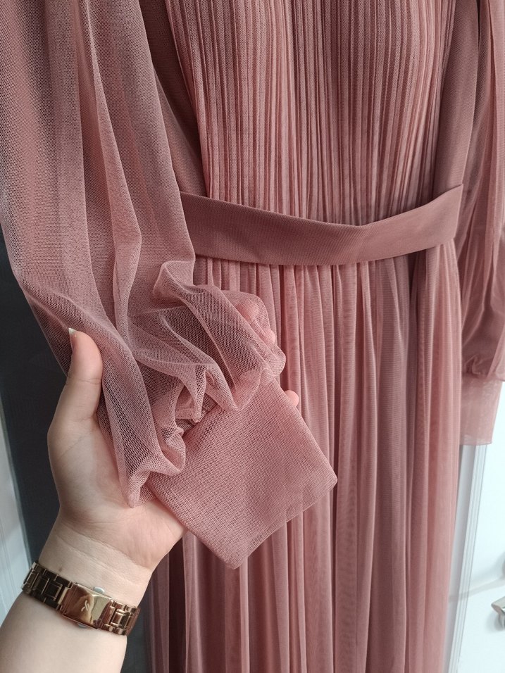 Pudra Pileli Uzun Abiye Elbise - Görsel 2