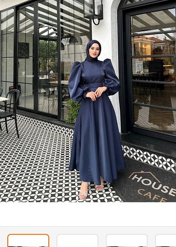 Lacivert Drapeli Uzun Kollu Uzun abiye - Görsel 2