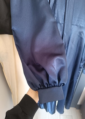 Lacivert Drapeli Uzun Kollu Uzun abiye - Görsel 4