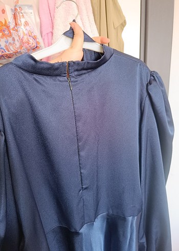 Lacivert Drapeli Uzun Kollu Uzun abiye - Görsel 6