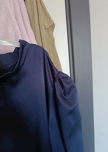 Lacivert Drapeli Uzun Kollu Uzun abiye - Görsel 5