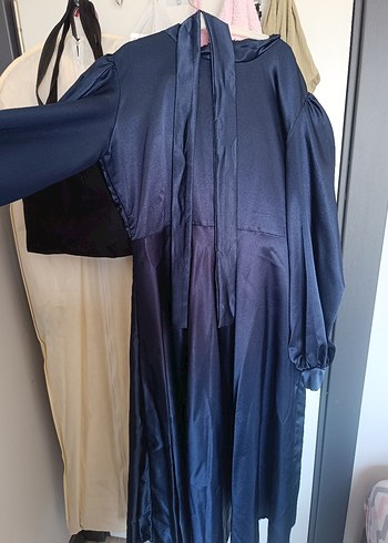 Lacivert Drapeli Uzun Kollu Uzun abiye - Görsel 3