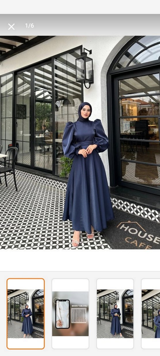 Lacivert Drapeli Uzun Kollu Uzun abiye - Görsel 2