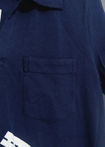 Erkek Lacivert Denim Baskılı Polo Tişört - Görsel 3