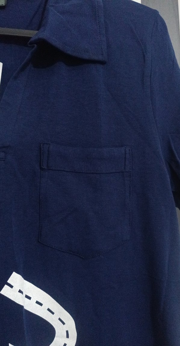 Erkek Lacivert Denim Baskılı Polo Tişört - Görsel 3