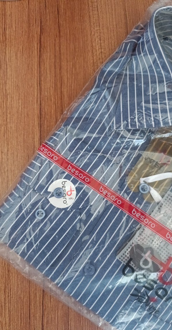 Düğmeli Mavi Çizgili uzun Kollu Erkek Gömlek - Görsel 3