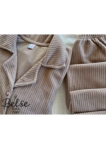 Diğer Fitilli kumaş boydan Düğmeli uzun kollu pijama takımı
