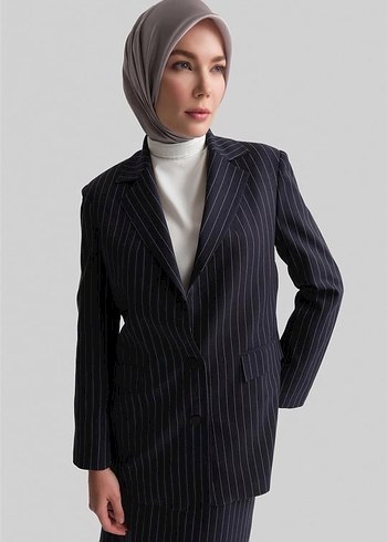Çizgili larcivert Kadın Blazer Ceket