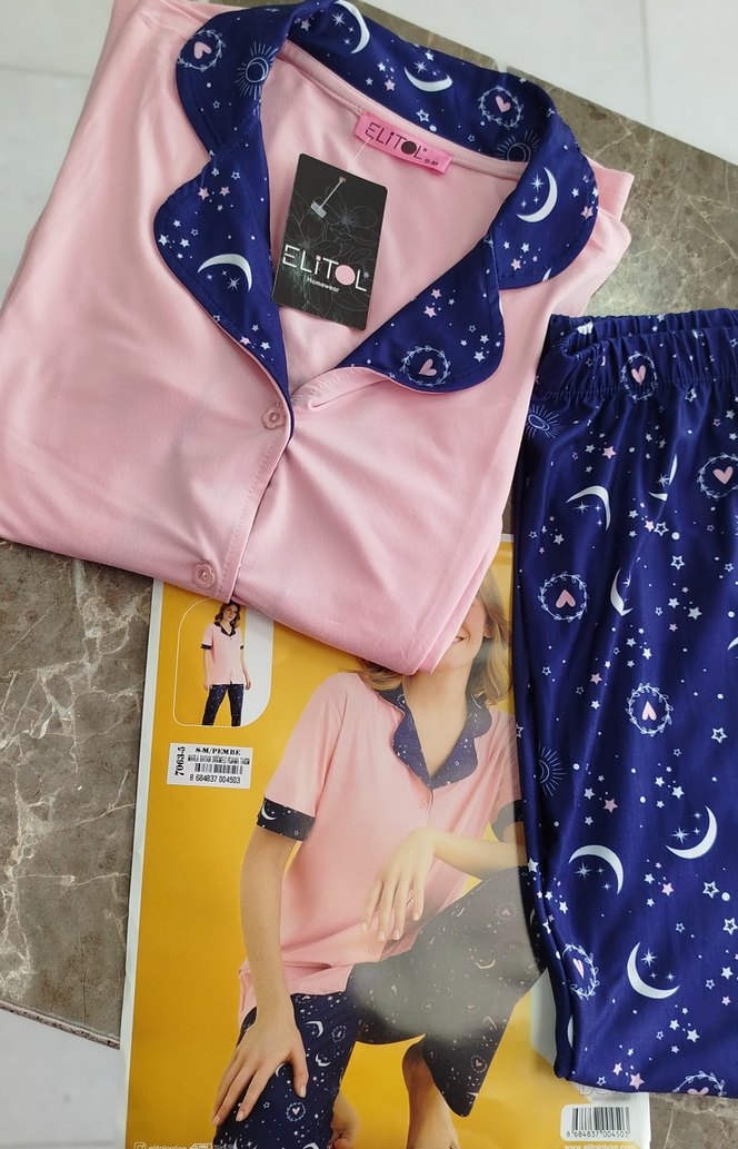 Diger Renkli Baskılı Kısa Kollu Kadın Pijama Takımı - Görsel 3