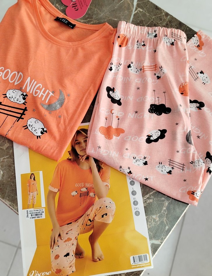 Kadın Pamuklu Renkli Baskılı Pijama Takımı - Görsel 2