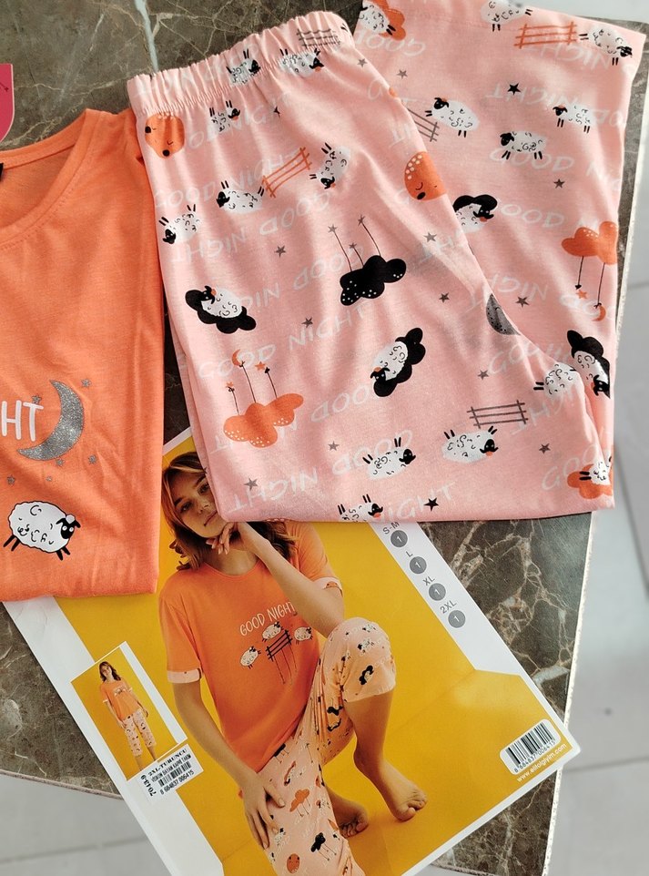 Kadın Pamuklu Renkli Baskılı Pijama Takımı - Görsel 3