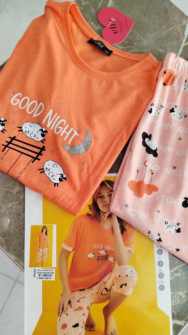 Kadın Pamuklu Renkli Baskılı Pijama Takımı - Görsel 5