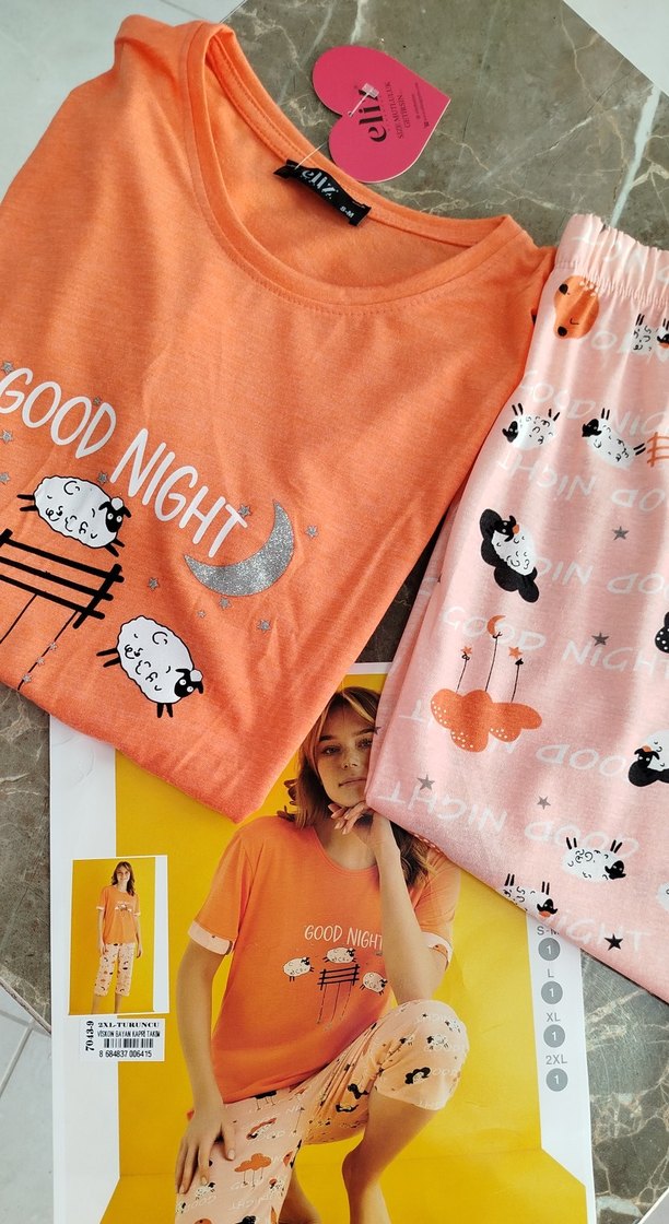 Kadın Pamuklu Renkli Baskılı Pijama Takımı - Görsel 4