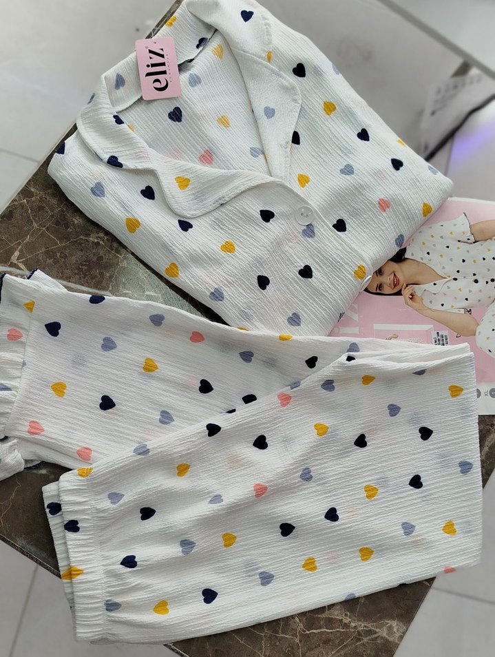 Diger Mini Kalp Desenli Kadın Pijama Takımı - Görsel 3