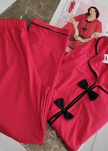 Kırmızı Kadın V Yaka Strappy Pijama Takımı - Görsel 4