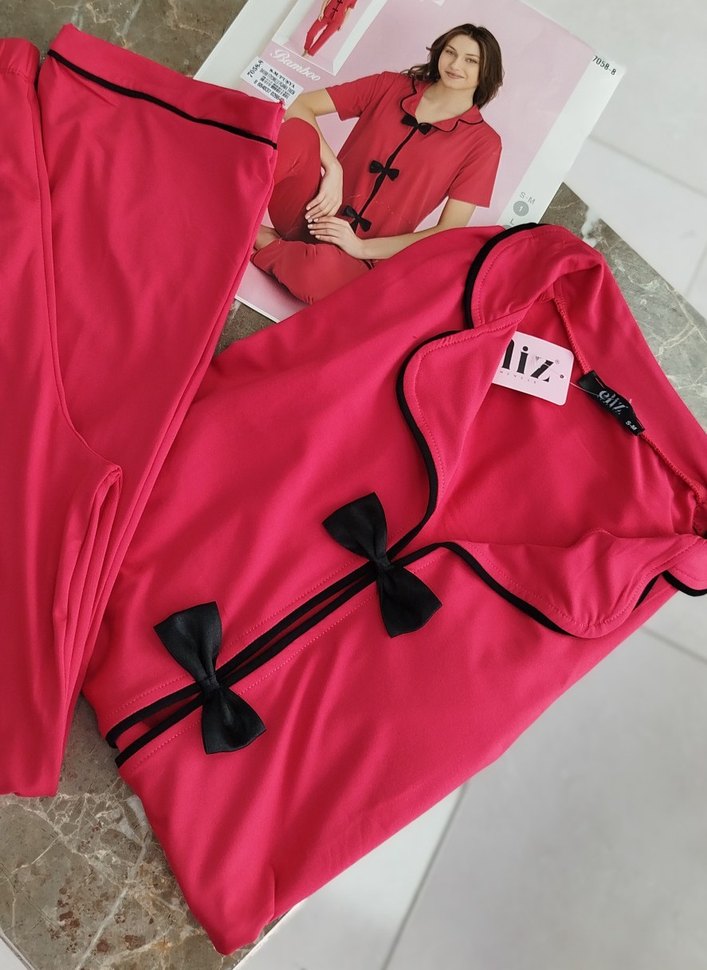 Kırmızı Kadın V Yaka Strappy Pijama Takımı - Görsel 3