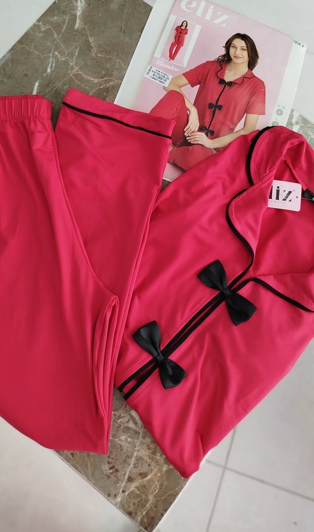 Kırmızı Kadın V Yaka Strappy Pijama Takımı - Görsel 2