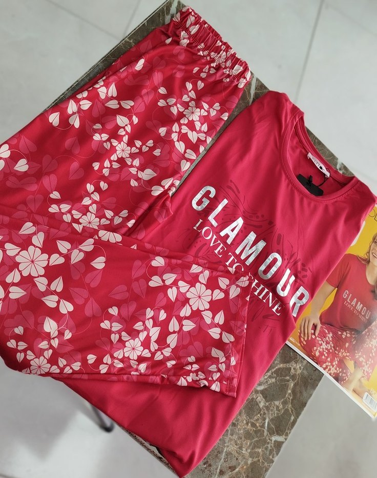 Diger Pembe Baskılı Kısa Kollu Kadın Pijama Takımı - Görsel 4