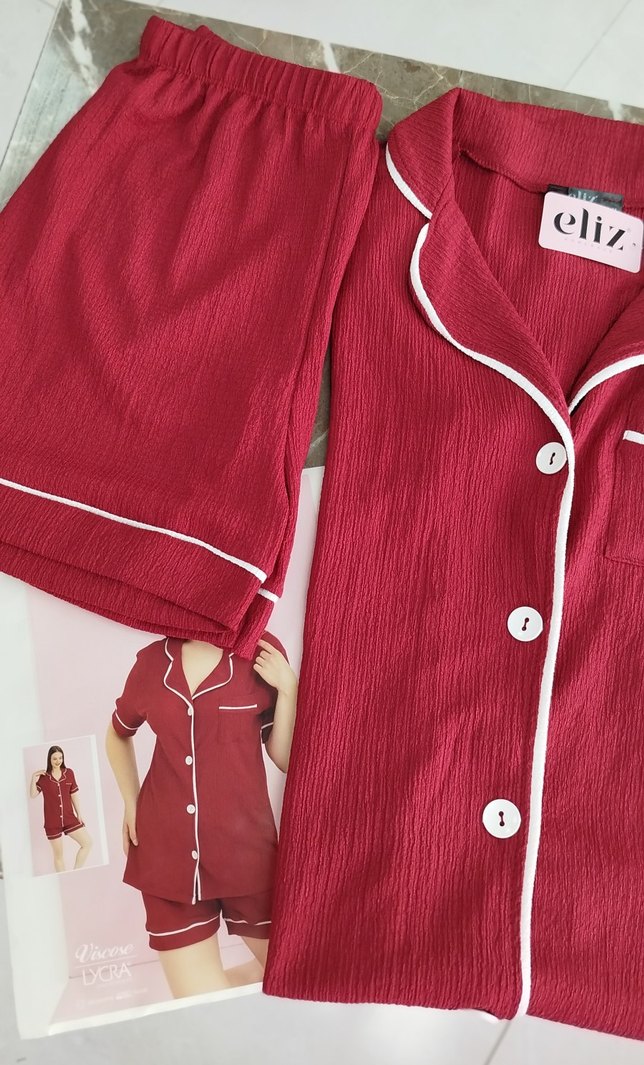 Kısa Kollu Kırmızı Mini Kadın Pijama Takımı - Görsel 3