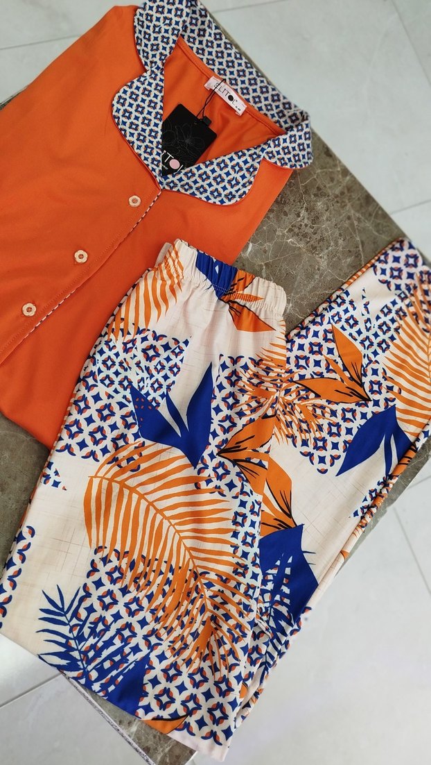 Renkli Baskılı Kadın yarım Kollu  Pijama Takımı - Görsel 4