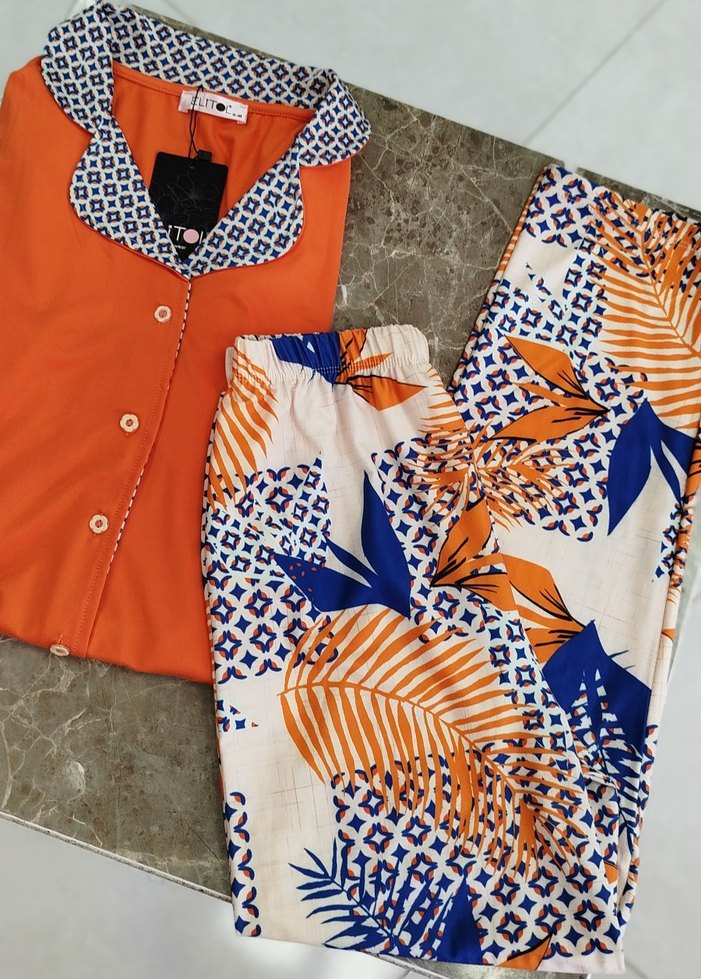 Renkli Baskılı Kadın yarım Kollu  Pijama Takımı - Görsel 5