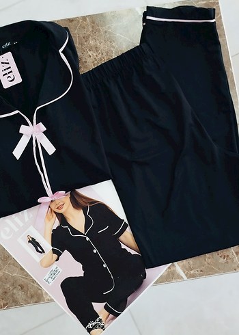 Siyah Kadın Kısa Kollu Pijama Takımı - Görsel 5