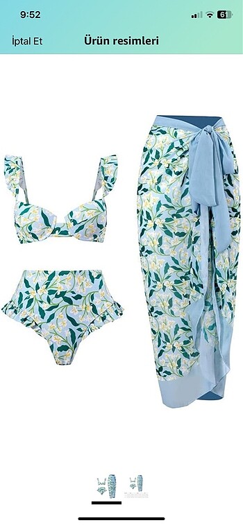 Diğer ZPPLD Kadın 3 Parça Bikini Set Plaj Eteği XL