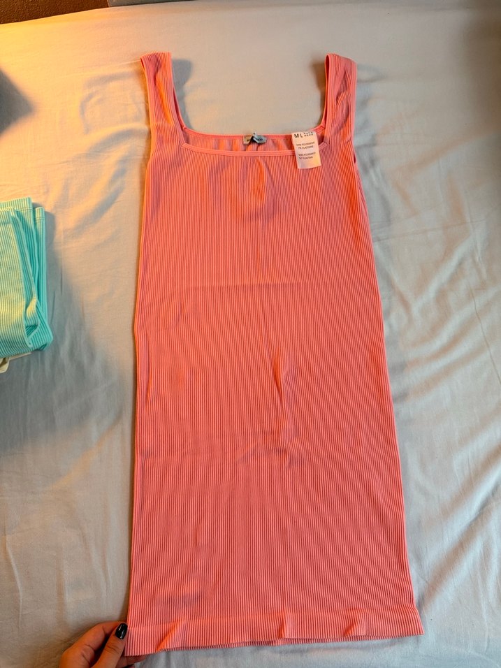 Pembe Dikişsiz Fitilli Elbise - Görsel 2