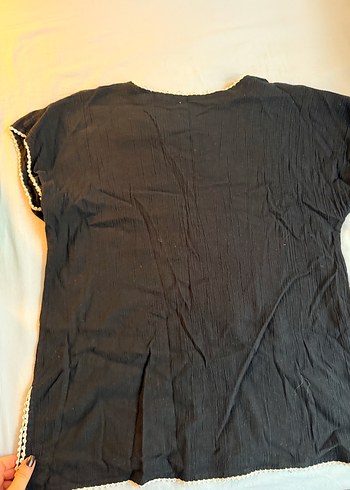 Nakışlı Siyah Bohem Şile Bezi Bluz - Görsel 4