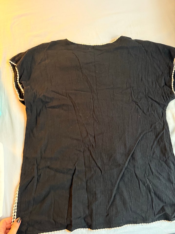 Nakışlı Siyah Bohem Şile Bezi Bluz - Görsel 4