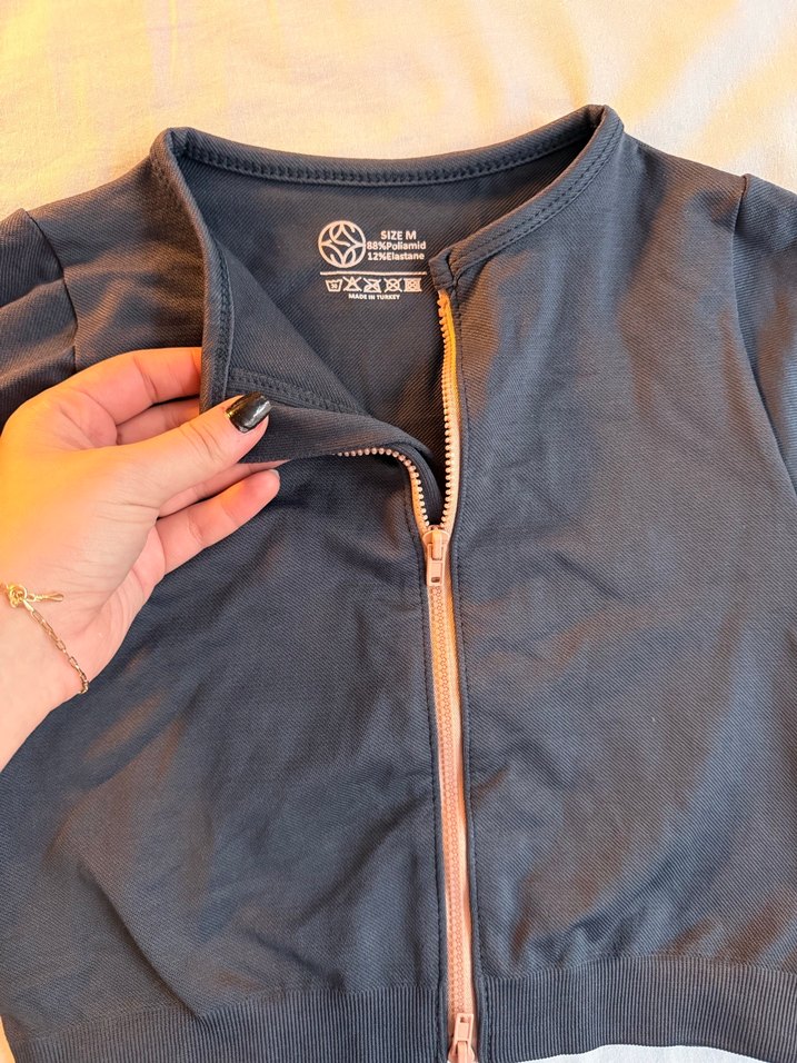 Seamlesstence Gri Pembe Fermuarlı Spor Ceket - Görsel 2