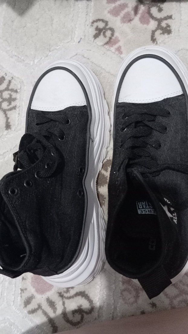 Siyah Beyaz Platform Topuklu Kadın Spor Ayakkabı - Görsel 3