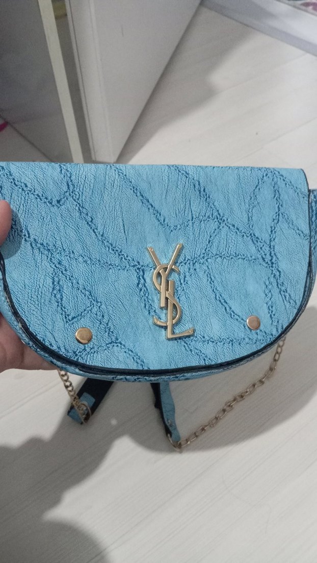 Mavi Yılan Desenli Zincir Detaylı Kadın Çanta - Görsel 2