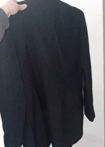 Düğmeli Siyah Keten Kadın Blazer Ceket elbise - Ana görsel