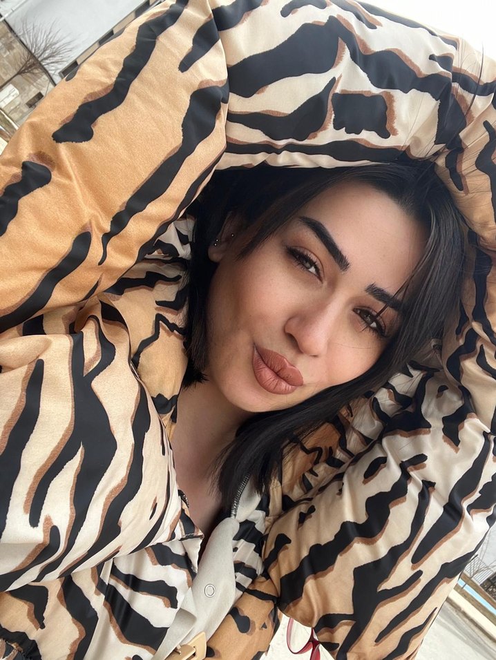 Kahverengi Zebra Desenli Kadın Kışlık Mont - Görsel 5