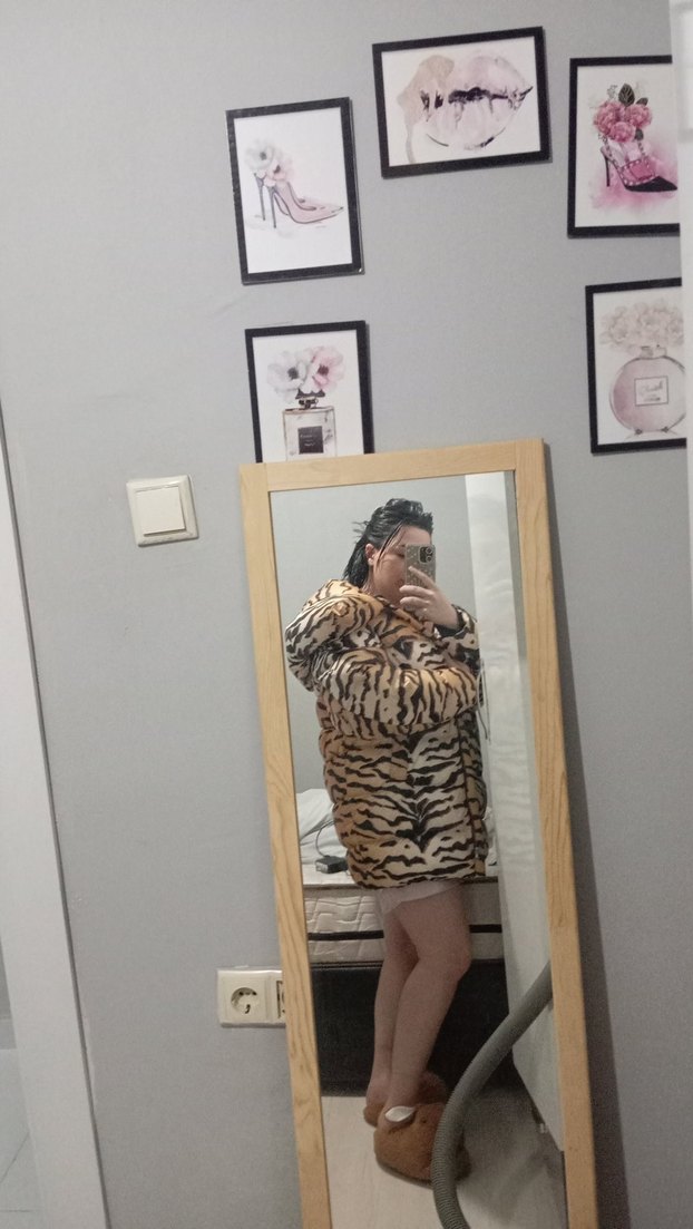 Kahverengi Zebra Desenli Kadın Kışlık Mont - Görsel 2