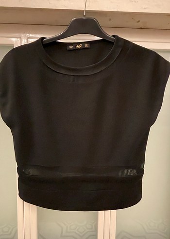 Siyah renk tül detaylı bluz - Görsel 5