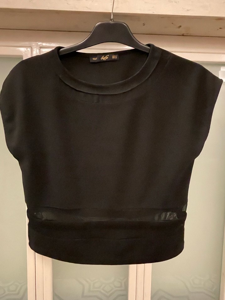 Siyah renk tül detaylı bluz - Görsel 5