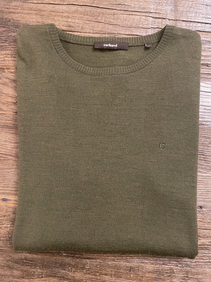 Cacharel Marka Yeşil Yünlü Erkek Bisiklet Yaka ince Triko - Görsel 4