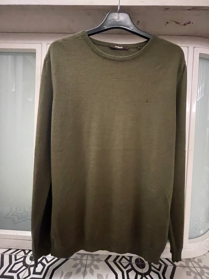 Cacharel Marka Yeşil Yünlü Erkek Bisiklet Yaka ince Triko - Görsel 2