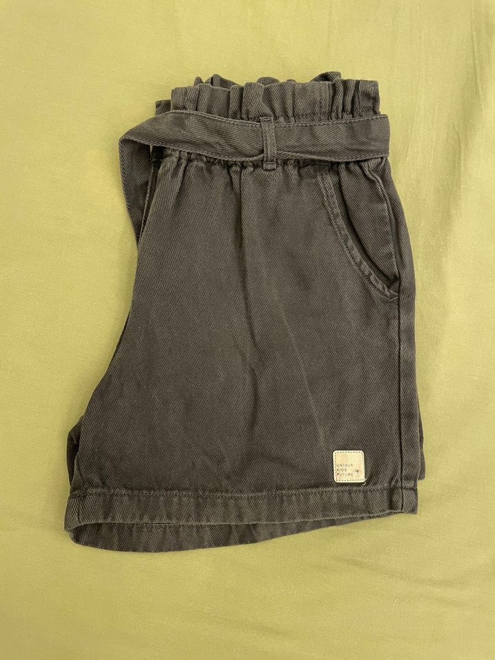 Kemerli Gri Kahverengi Denim Kız Şortu - Görsel 2