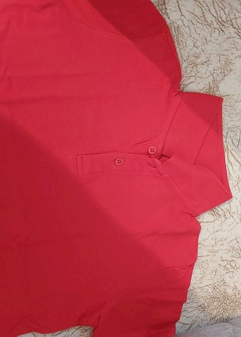7 Yaş Beden Kırmızı Düğmeli Erkek Polo Tişört