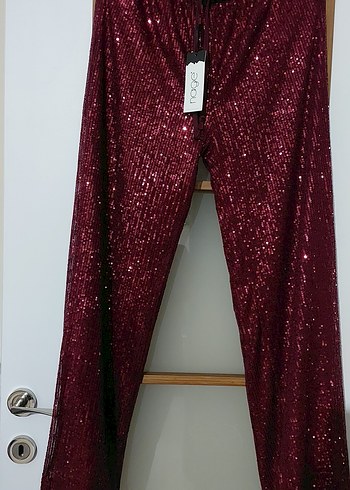 Bordo Parlak Uzun Kadın Kumaş Pantolon - Görsel 2