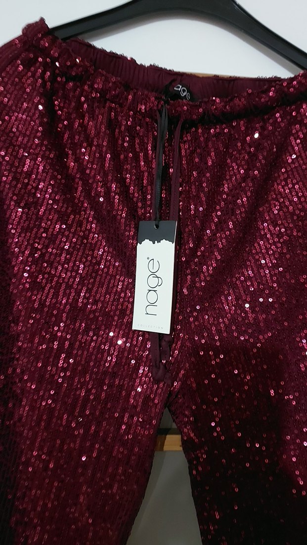 Bordo Parlak Uzun Kadın Kumaş Pantolon - Görsel 3