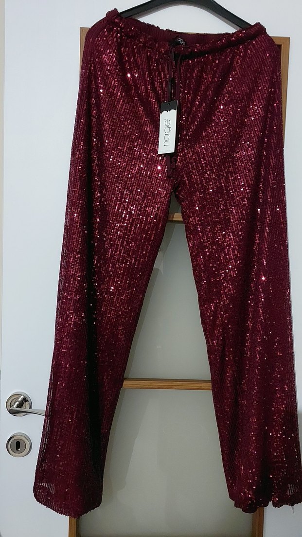 Bordo Parlak Uzun Kadın Kumaş Pantolon - Görsel 2