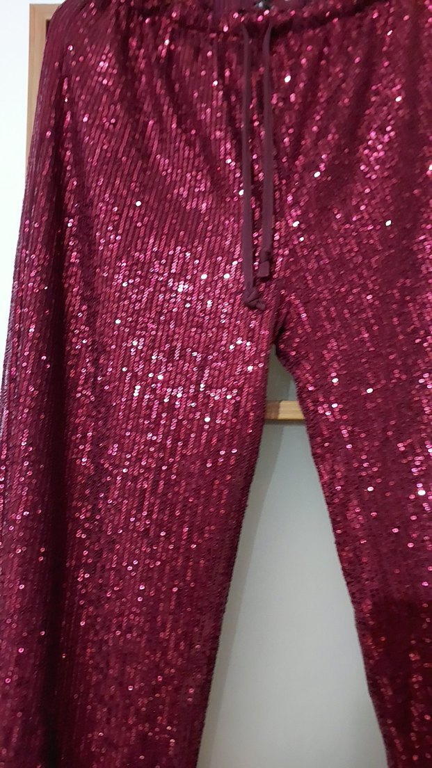 Bordo Parlak Uzun Kadın Kumaş Pantolon - Görsel 4