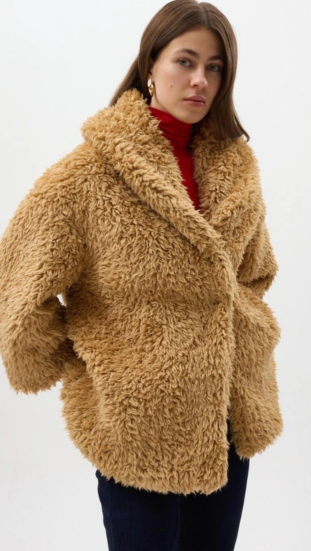 Kahverengi Kadın Peluş Suni Kürk Ceket - Görsel 2