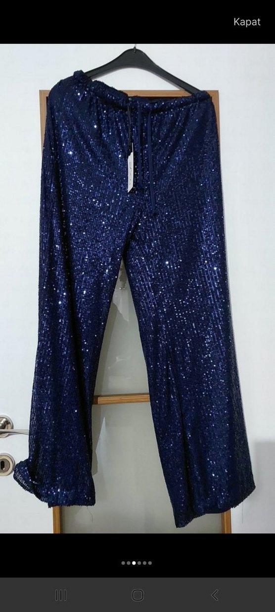 Parlak Mavi Kadın pulu pantolon - Görsel 2