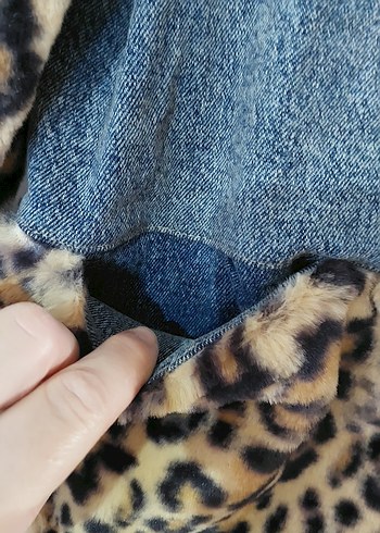 Leopar Desenli Kürklü Kadın Denim Ceket - Görsel 6