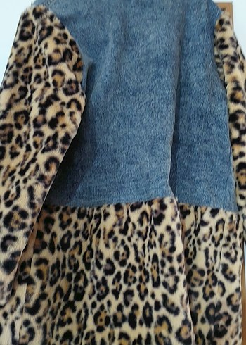 Leopar Desenli Kürklü Kadın Denim Ceket - Görsel 5
